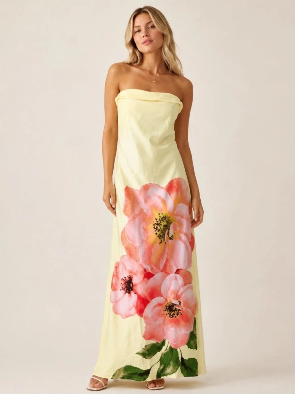 NWT Thirty Thirty LA Yellow Pink Floral Strapless Maxi Dress XS